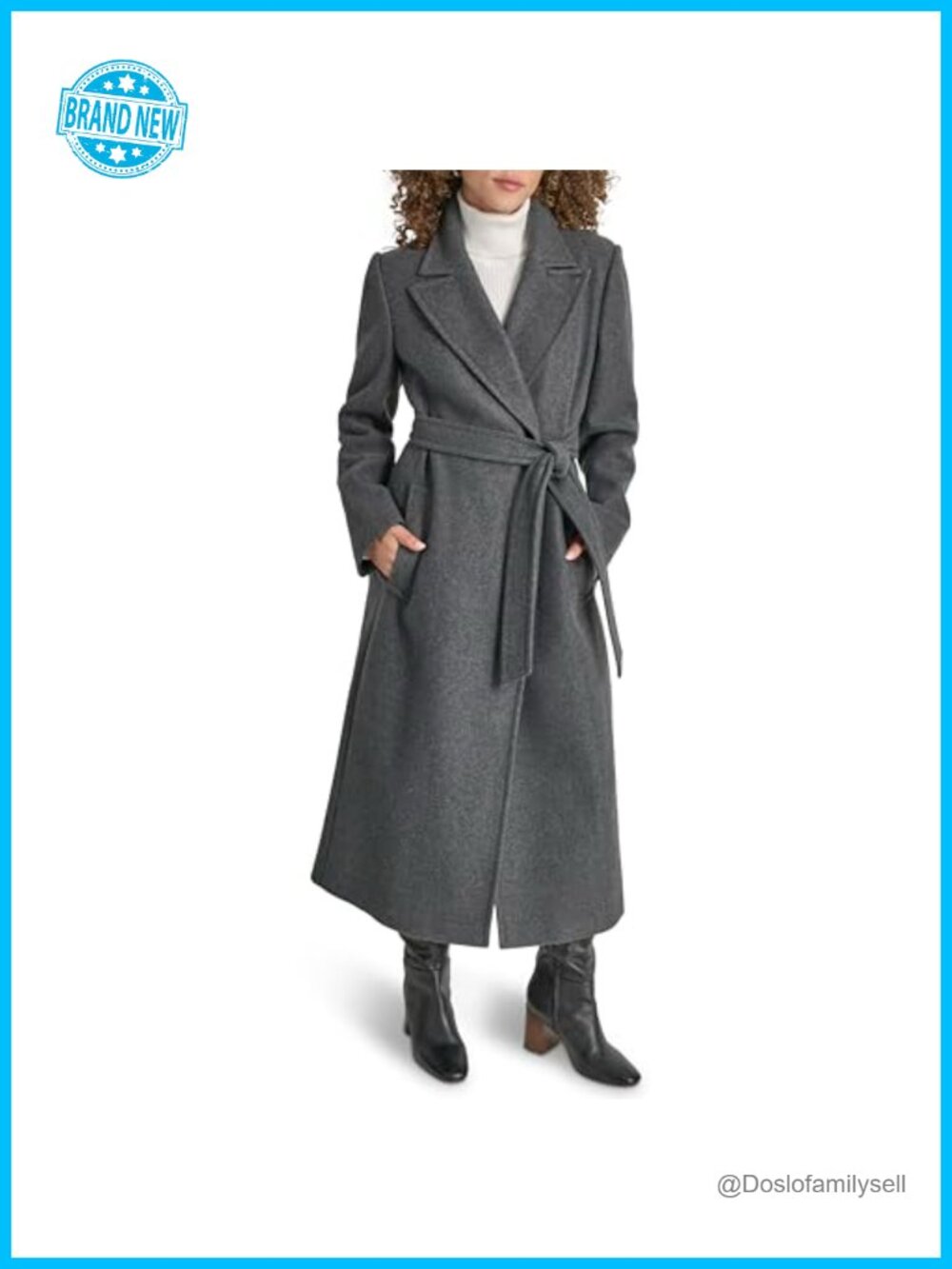 Long Belted Faux-Wool Trench Coat Cold Weather Notch Collar